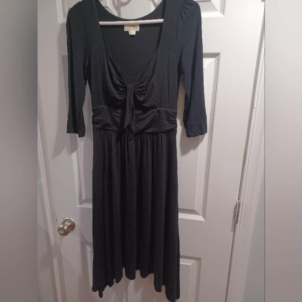 Anthropologie Black Wrap Long Sleeve Dress